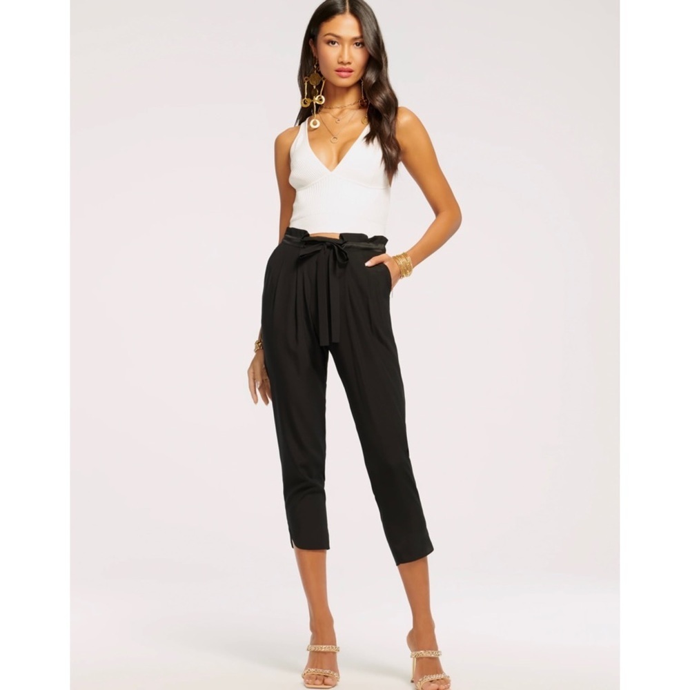 Ramy Brook Allyn Crop Cropped Silk‎ Pants Silky Paperbag High Waist Army Green